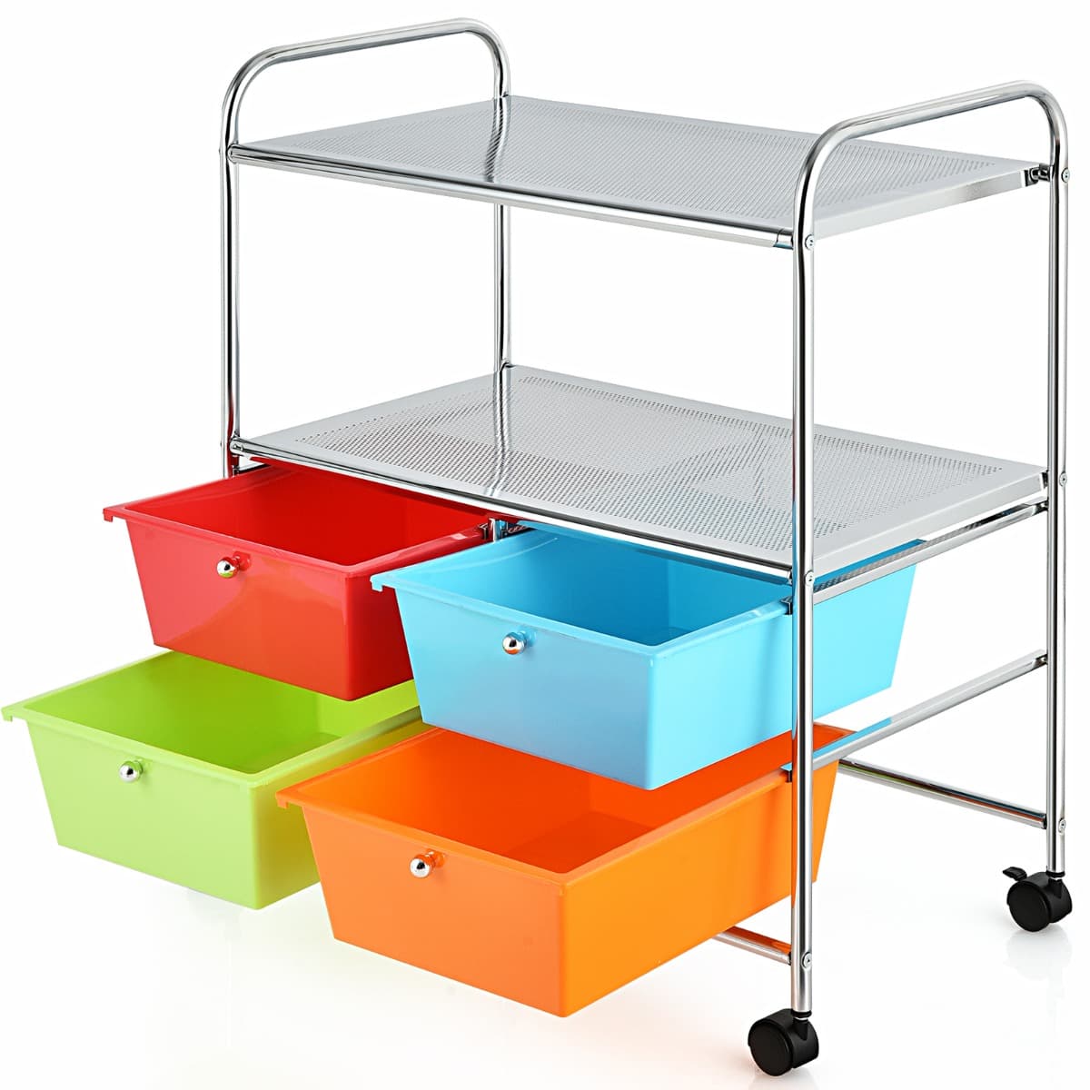 Chariot de Rangement 63 x 37 x 73,5 cm avec 2 Etagères 4 Tiroirs 4 Roues et 2 Freins Multicolore