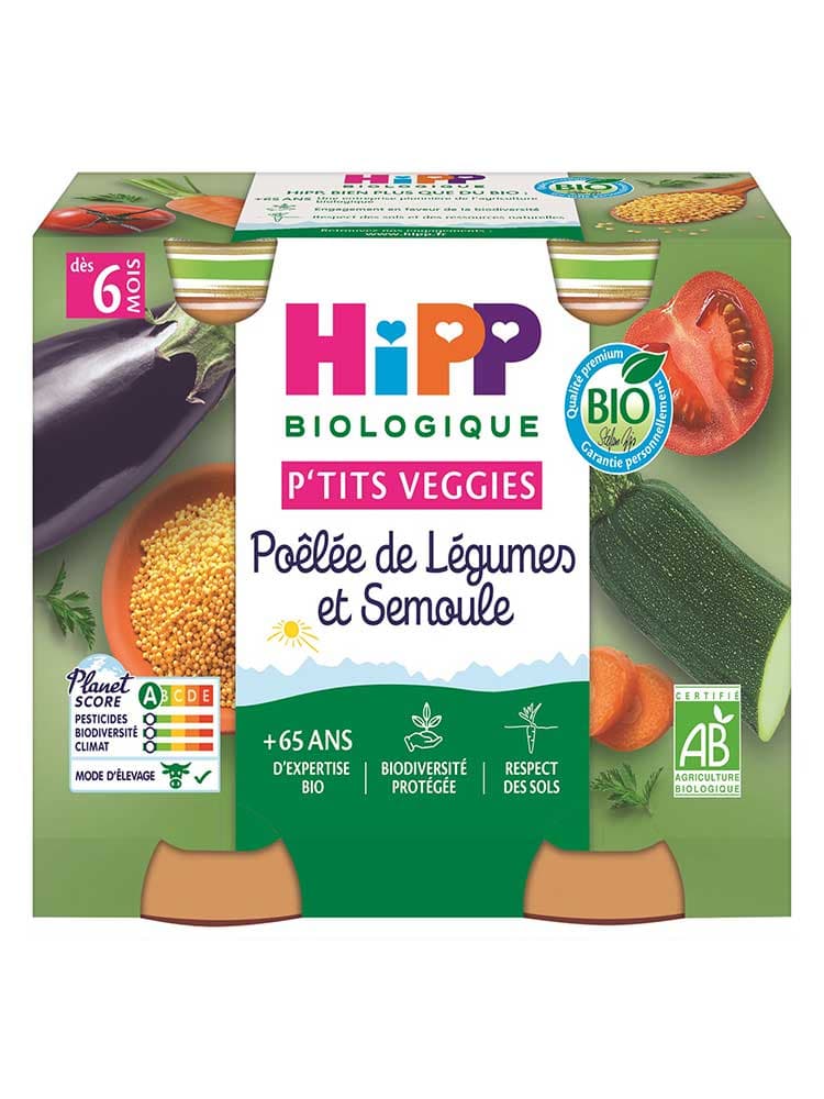 Hipp Poêlée de Légumes et Semoule Pots 2 X 190 g Dès 6 Mois