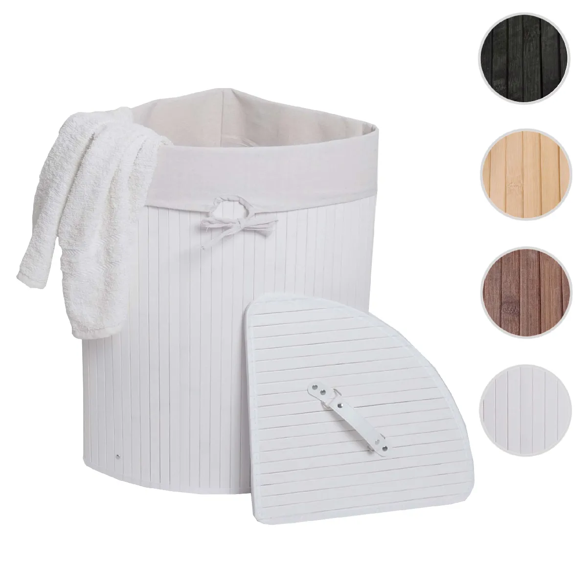 Mendler Panier à linge d’angle bambou - Blanc
